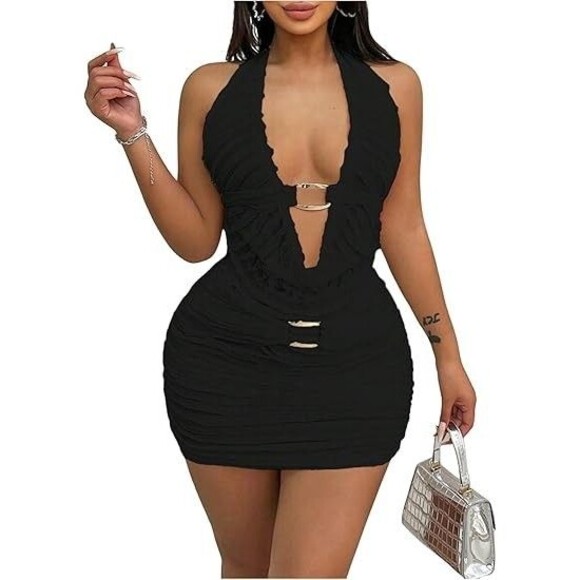 The Unbranded Brand Dresses & Skirts - 2 Piece Skirt Sets Going Out Halter Crop Top with Bodycon Mini Skirts